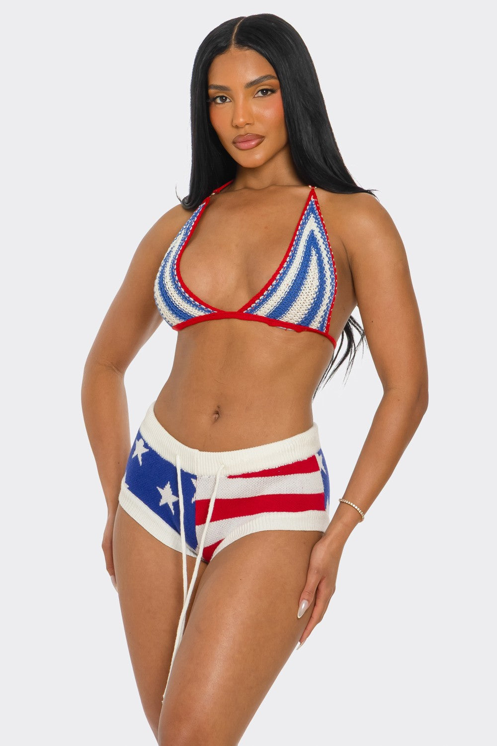 Dolly American Flag Print Knit Hot Shorts Set
