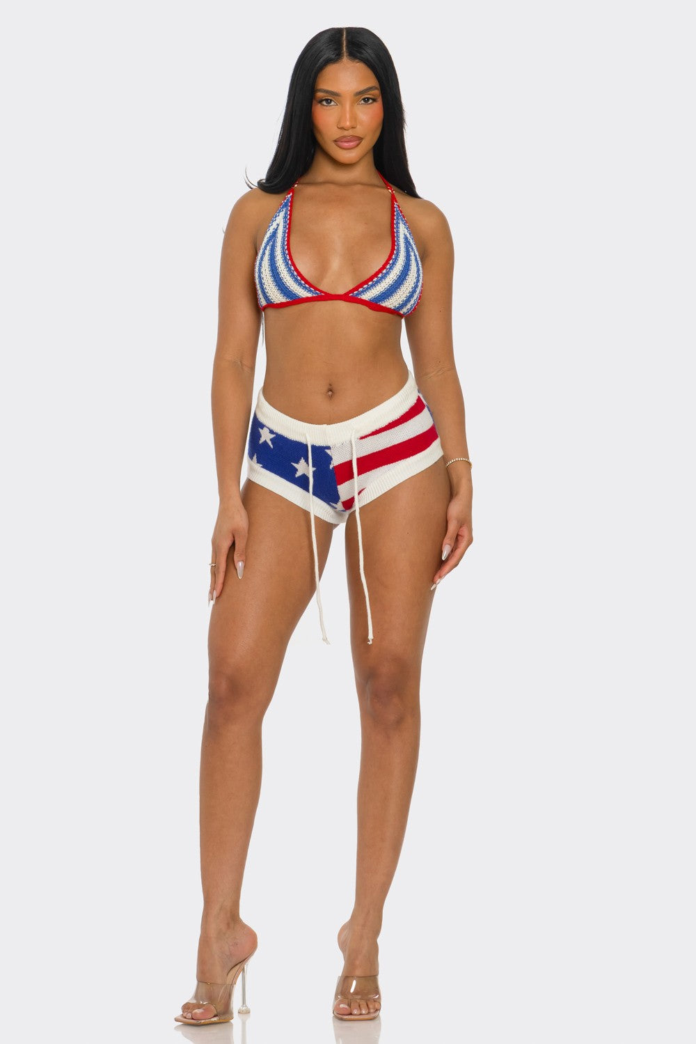 Dolly American Flag Print Knit Hot Shorts Set