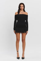 Cynthia Foldover Off Shoulder Sleeve Ruffle Hem Mini Dress