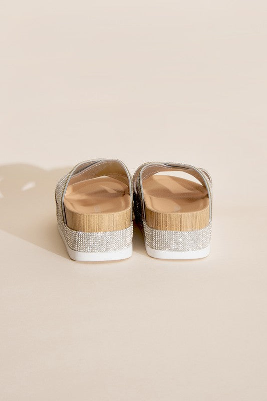 Unicorn Glitter Rhinestone Platform Slides
