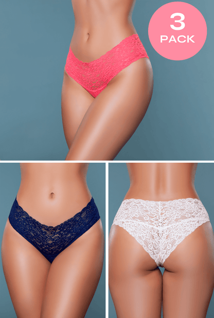 3 - Pack Lush & Lace Cheeky Brief Panties - ShopRbls