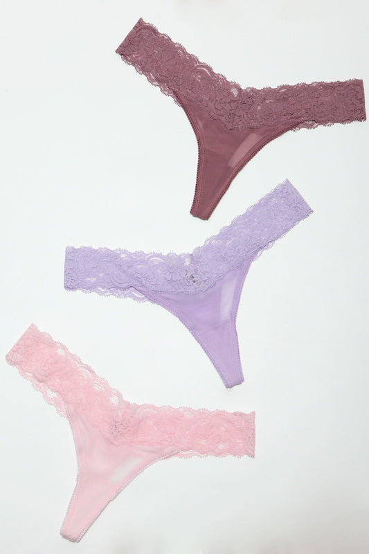 3 - Pack Pastels Lace Thong Panties - ShopRbls