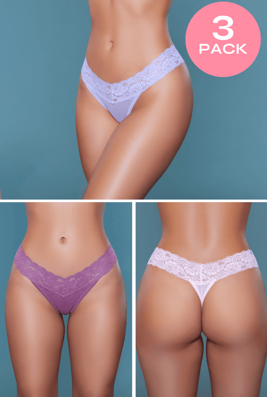 3 - Pack Pastels Lace Thong Panties - ShopRbls