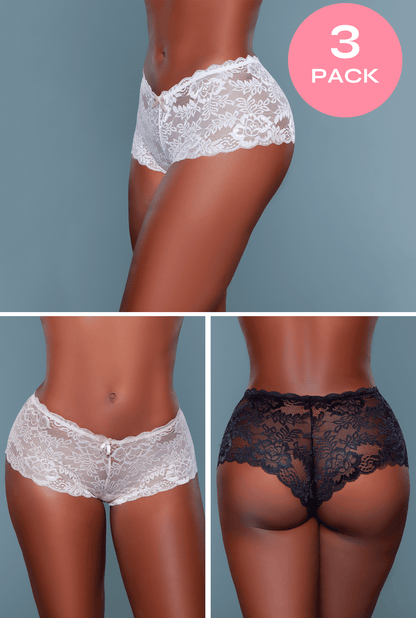 3 - Pack Showoff Lace Boyshort Panties - ShopRbls