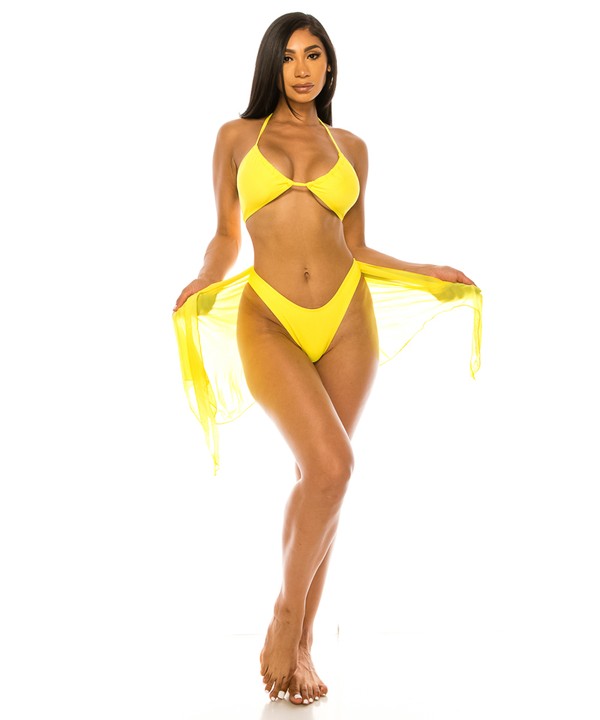 Yacht Party Mesh Cover Up &amp; Three Piece Bikini Set