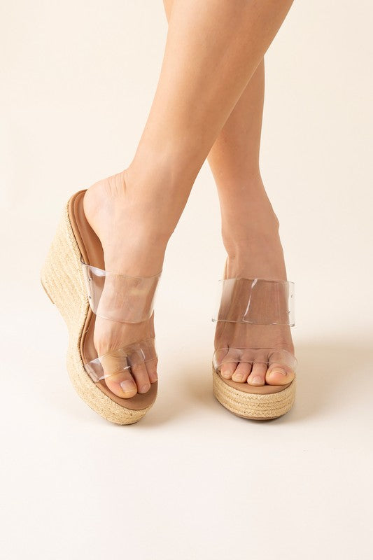 Tara Clear Espadrille Platform Wedge Sandal Heels