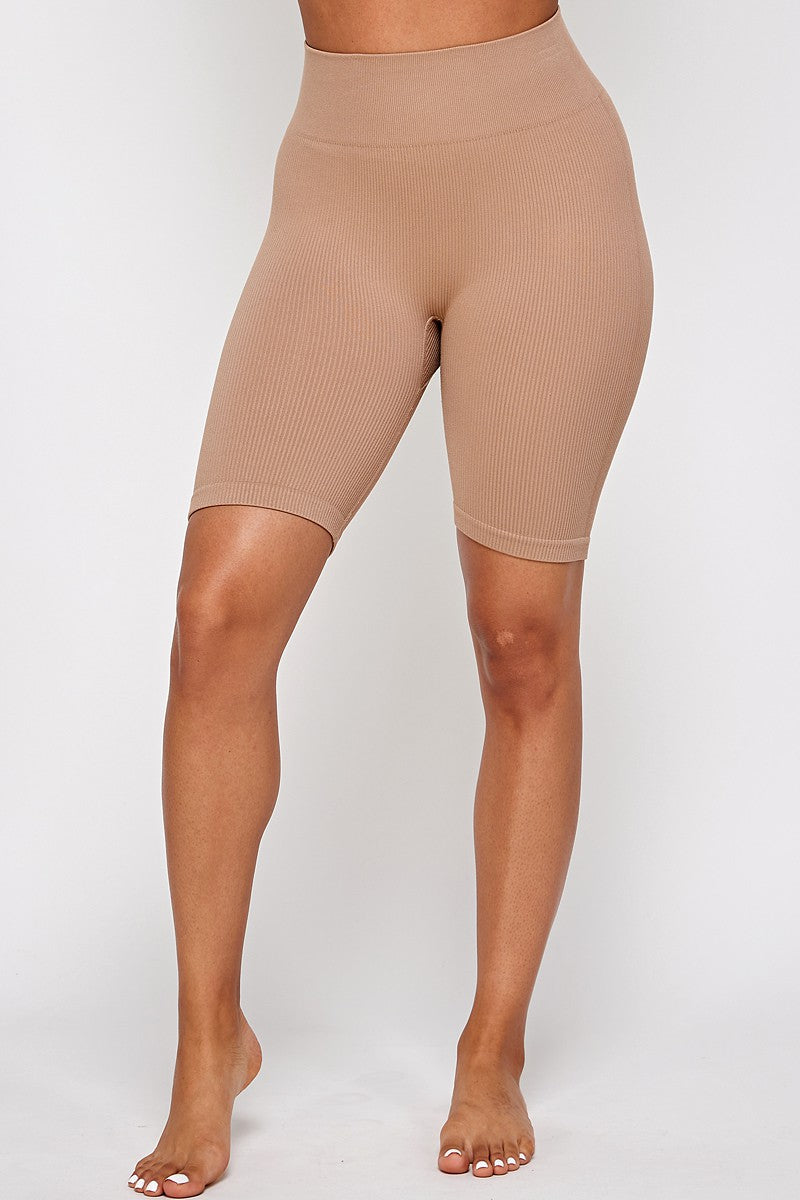 Casual Basics Seamless Rib Knit High Waist Biker Shorts