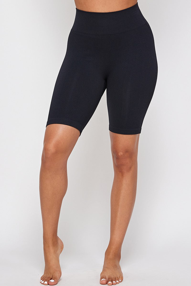 Casual Basics Seamless Rib Knit High Waist Biker Shorts