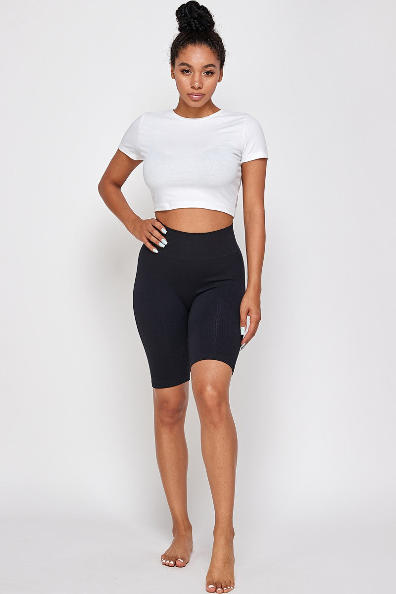 Casual Basics Seamless Rib Knit High Waist Biker Shorts