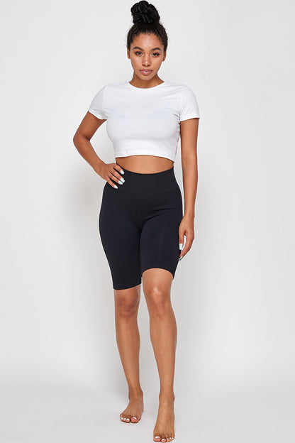 Casual Basics Seamless Rib Knit High Waist Biker Shorts