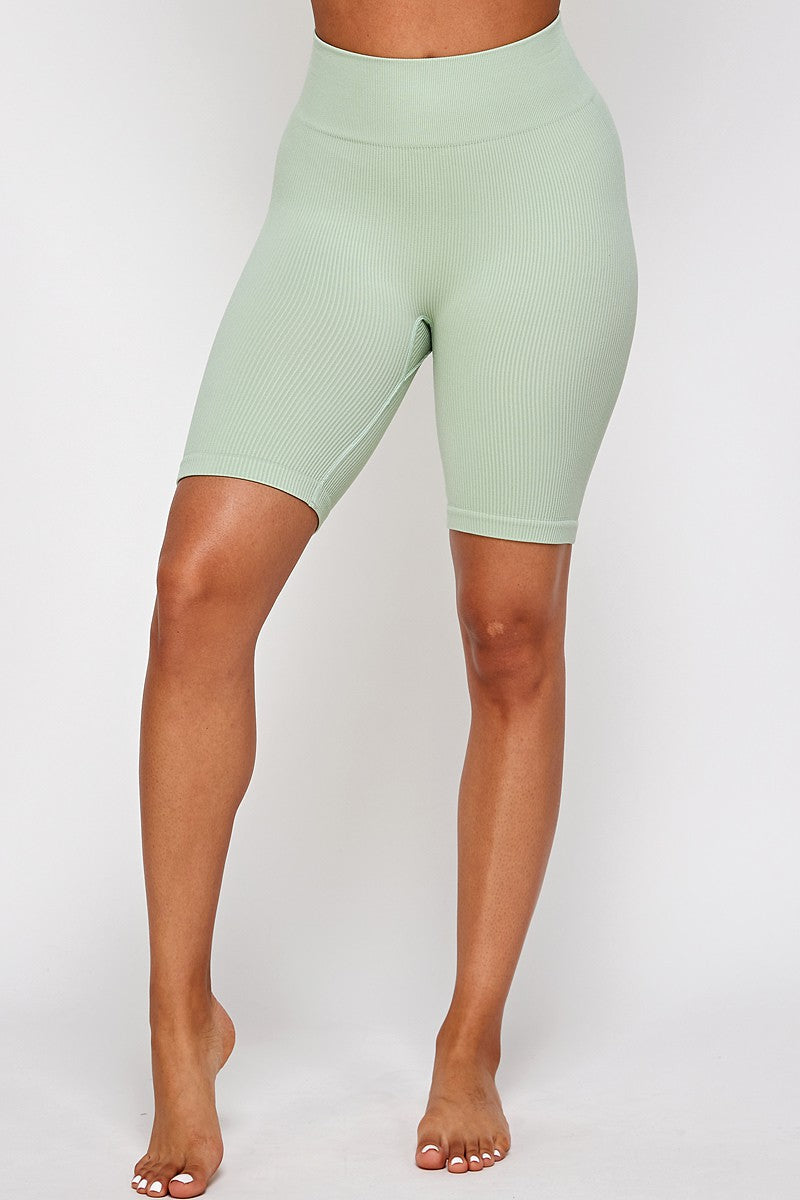 Casual Basics Seamless Rib Knit High Waist Biker Shorts