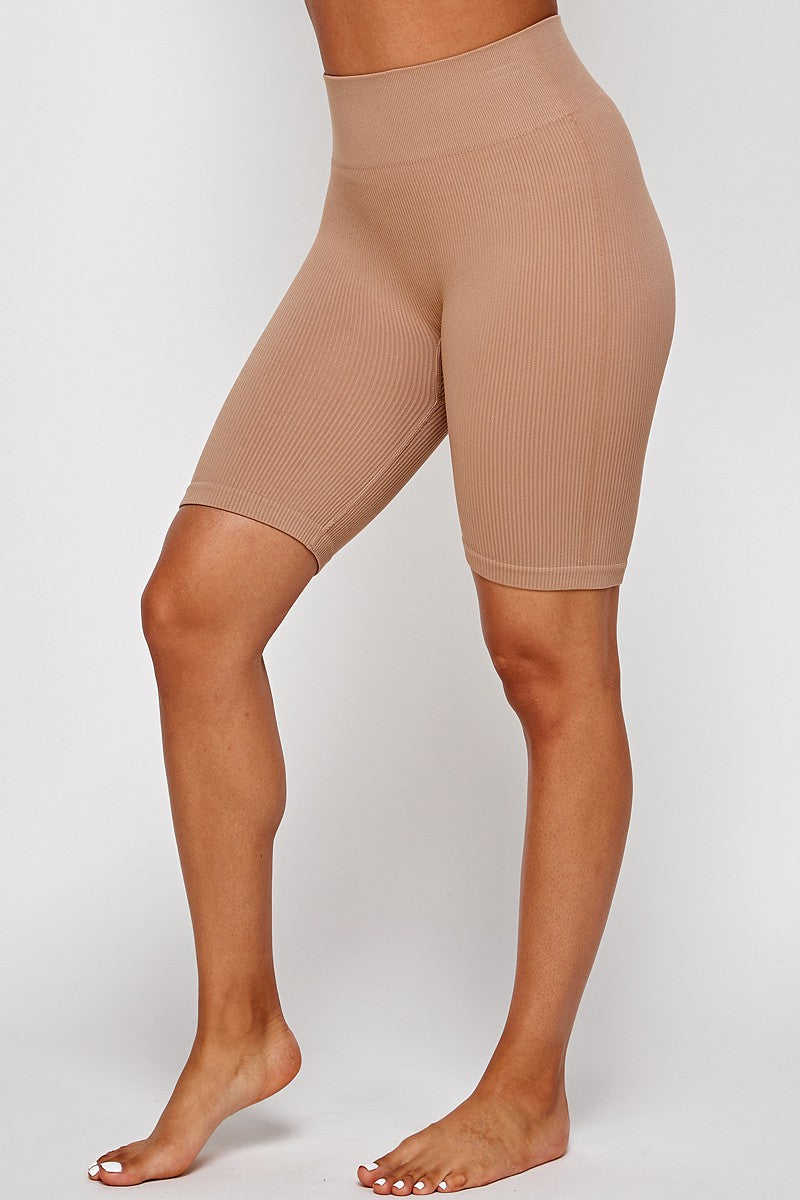 Casual Basics Seamless Rib Knit High Waist Biker Shorts
