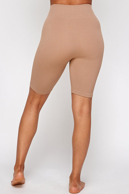 Casual Basics Seamless Rib Knit High Waist Biker Shorts