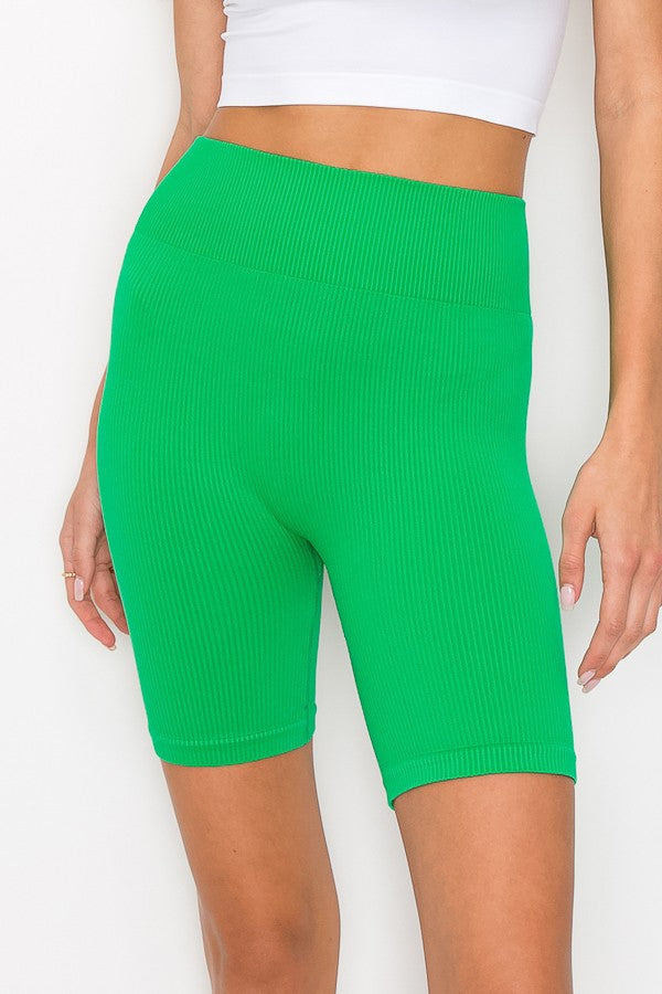 Casual Basics Seamless Rib Knit High Waist Biker Shorts