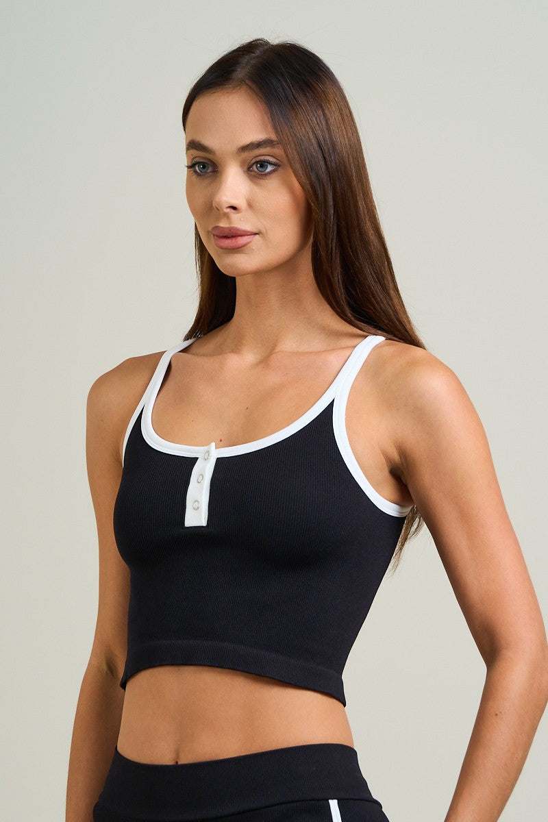 Comfy Peach Seamless Rib Knit Contrast Trim Crop Top