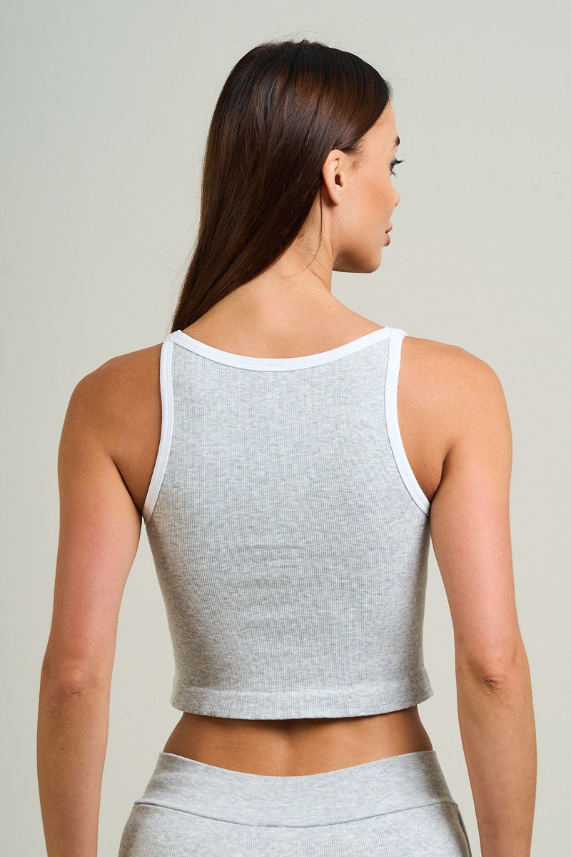 Comfy Peach Seamless Rib Knit Contrast Trim Crop Top