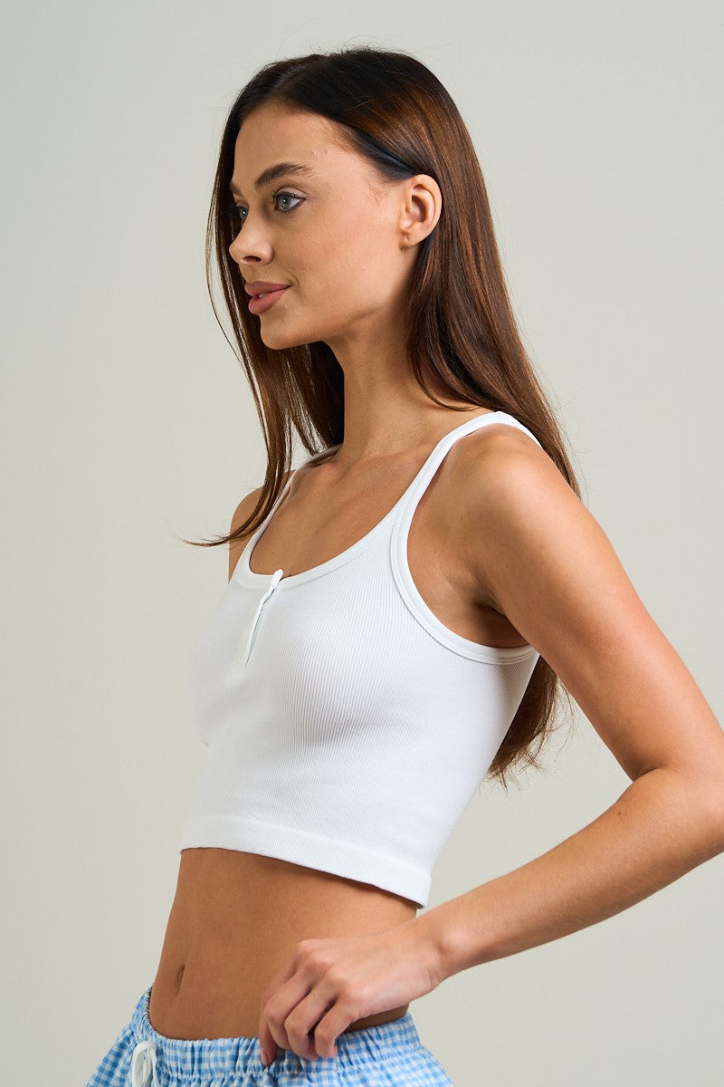Comfy Peach Seamless Rib Knit Contrast Trim Crop Top