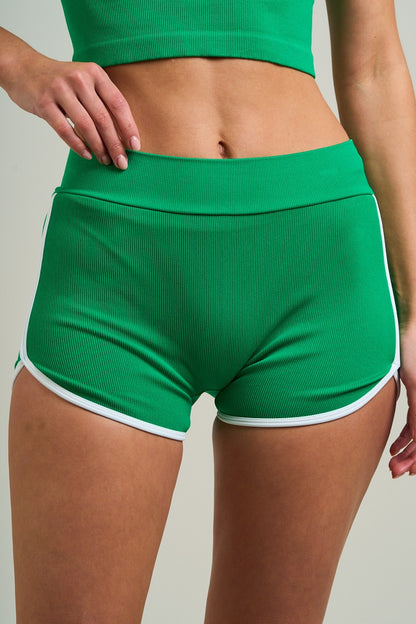 Comfy Peach Seamless Rib Knit Contrast Trim Dolphin Shorts