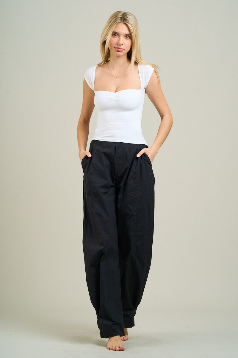 Casual basics Sweetheart Neck Bust Shirring Short Sleeve Tee