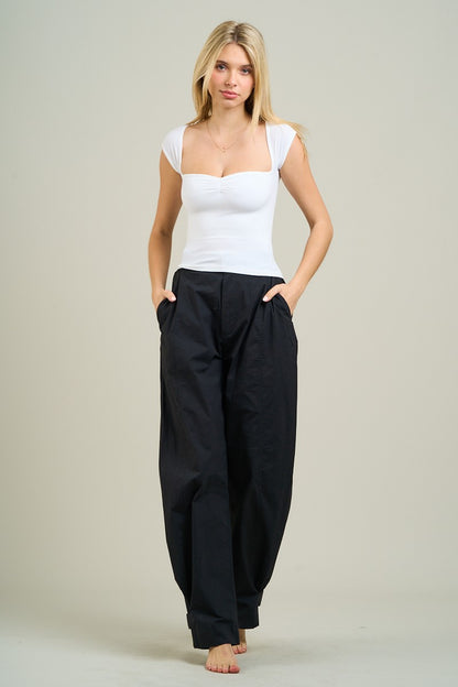 Casual basics Sweetheart Neck Bust Shirring Short Sleeve Tee