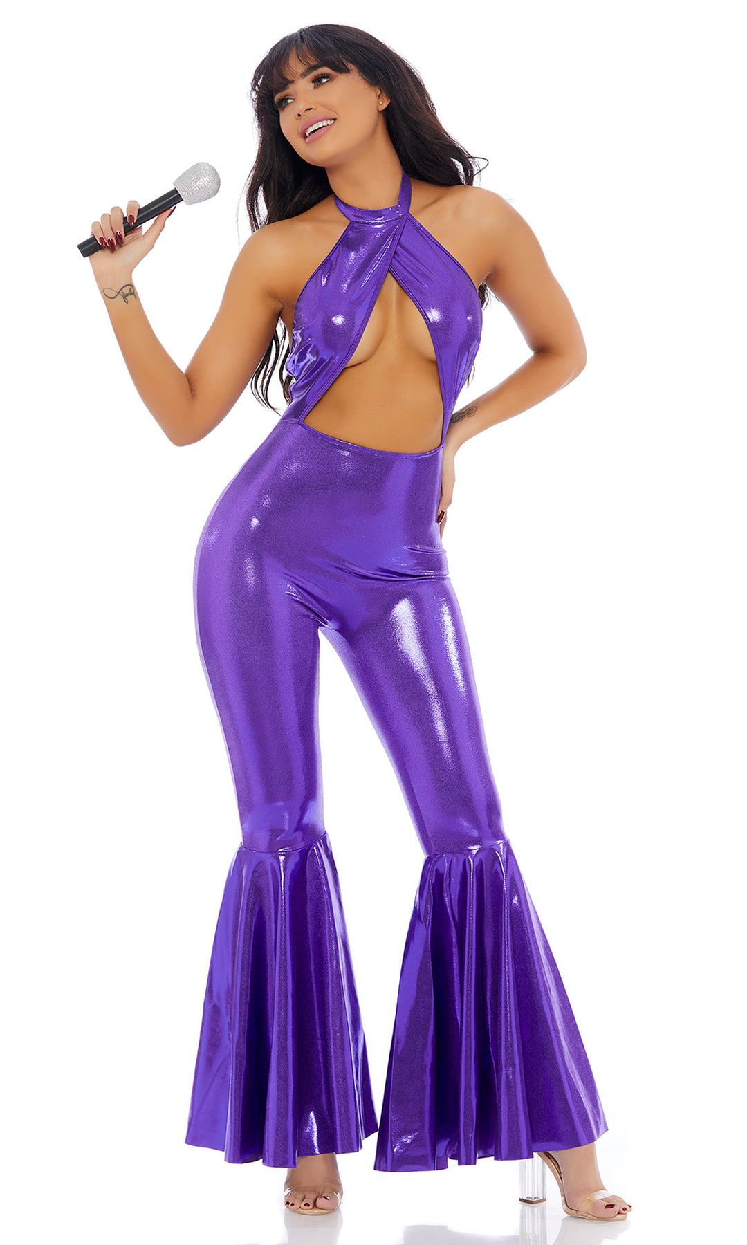 La Flor Superstar Cut Out Front Halter Neck Open Back Jumpsuit Costume