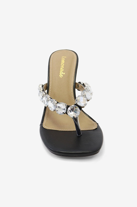 Princessa Rhinestone Studded Thong Strap High Heel Mules