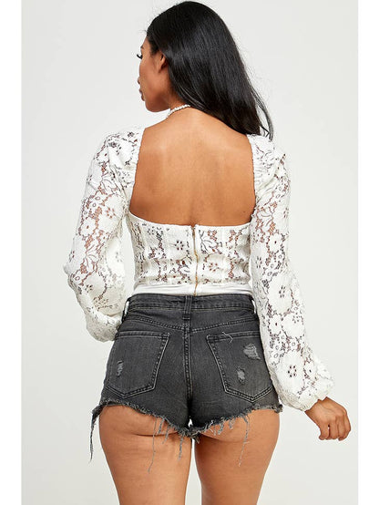 Georgia Lace Sweetheart Neck Long Sleeves Bodysuit
