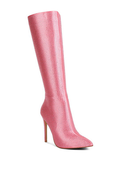 Hollywood Diamante Embelished Pointed Toe Mid Calf Boots