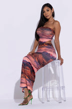Sunkissed  Printed Mesh Two Piece Maxi Skirt Set