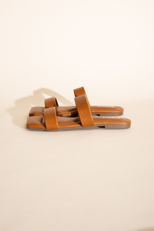 Leila Double Strap Square Toe Slide Sandals