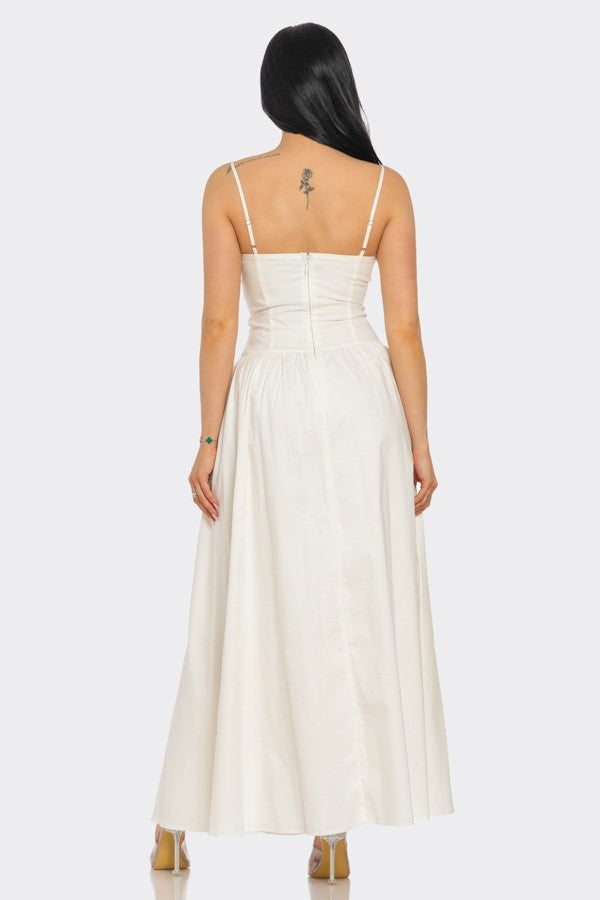 Marjorie Sweetheart Neckline Drop Waist Poplin Maxi Dress