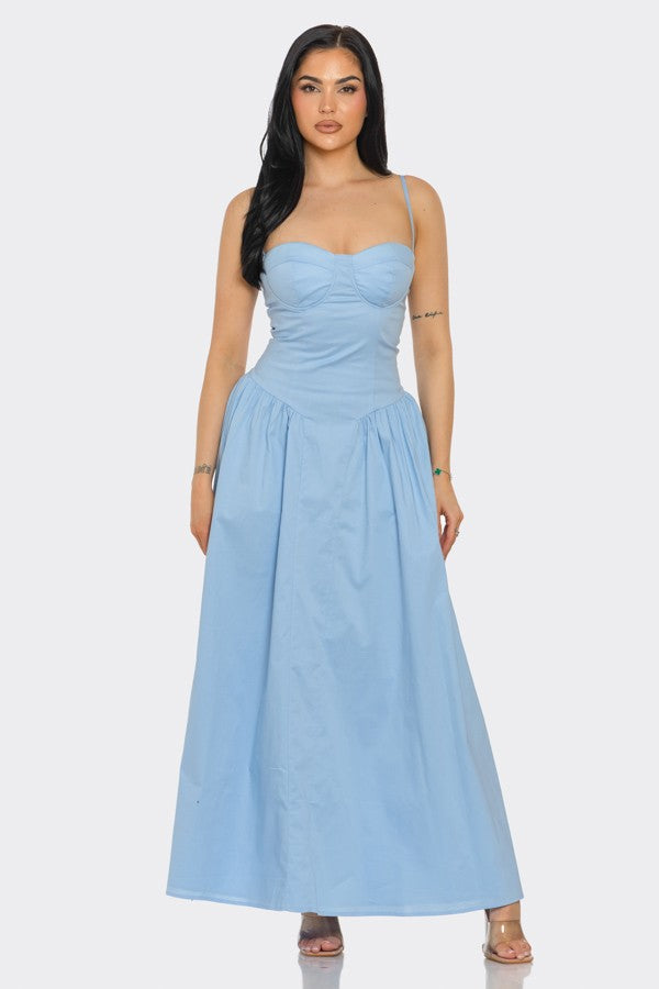 Marjorie Sweetheart Neckline Drop Waist Poplin Maxi Dress