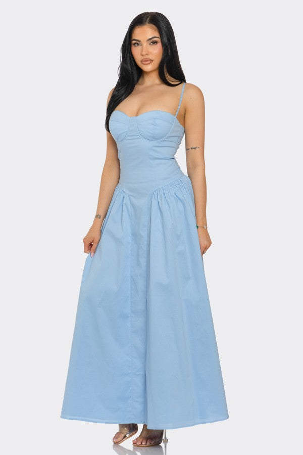 Marjorie Sweetheart Neckline Drop Waist Poplin Maxi Dress