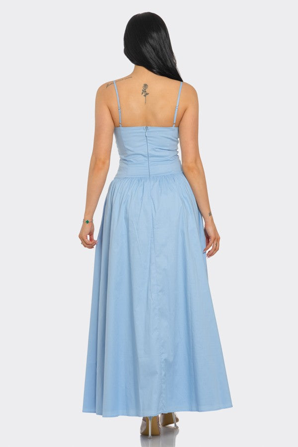 Marjorie Sweetheart Neckline Drop Waist Poplin Maxi Dress