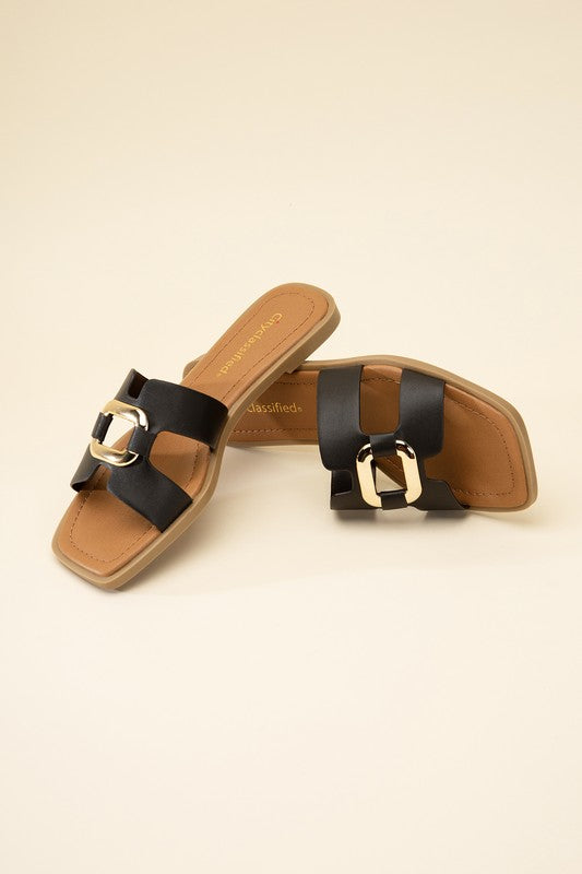 Sammie Gold Buckle Detail Flat Sandals