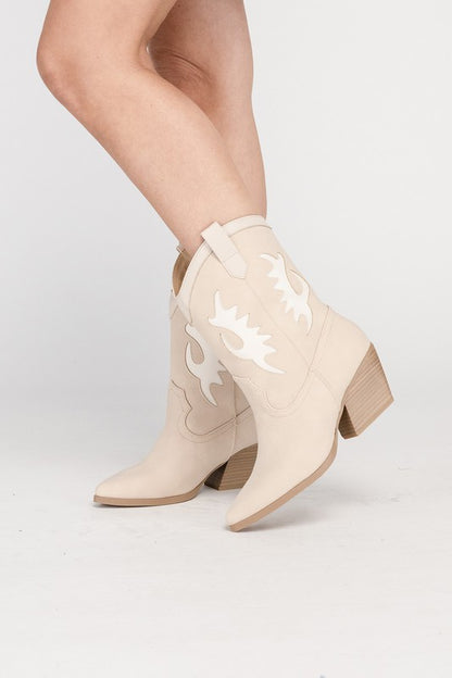 Gia Contrast Detail Western Mid Calf Cowboy Boots