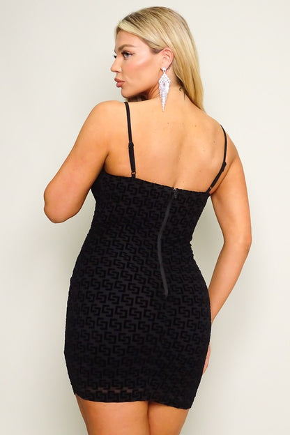 Milan Geo Print Velvet Burnout Mesh Dress