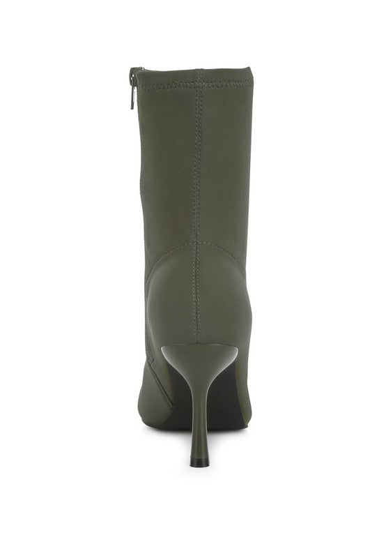Kimberly Pointed Toe Mid Heel Sock Knit Ankle Boots