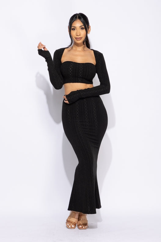 Say My Name Three Piece Bolero & Maxi Skirt Set