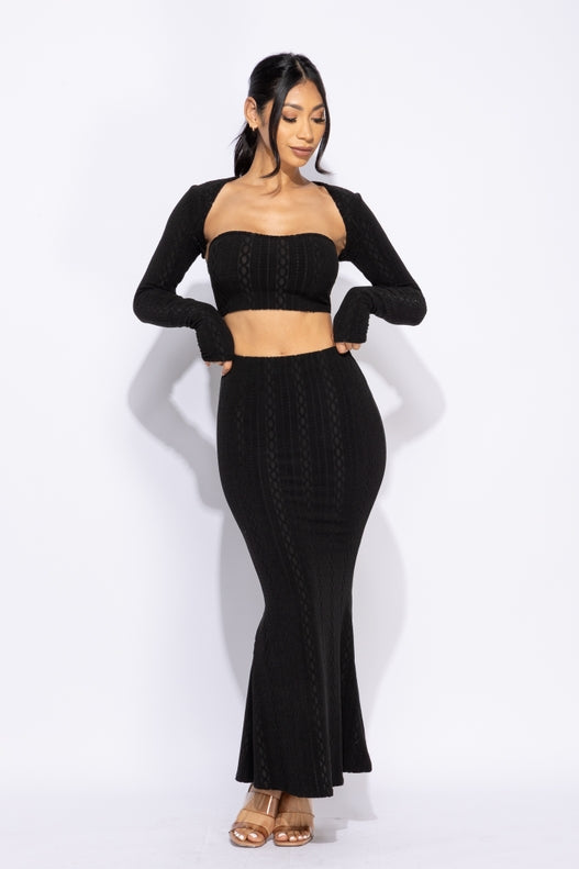 Say My Name Three Piece Bolero & Maxi Skirt Set