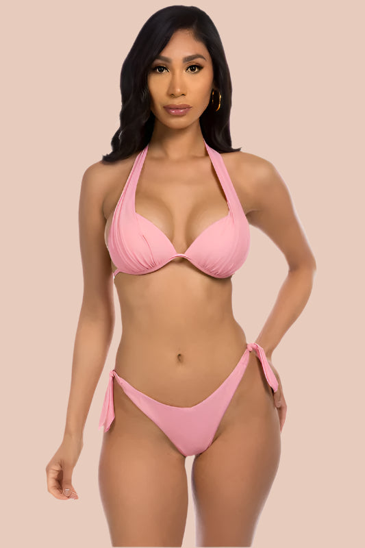 Beverly Halter Neck V Front Two Piece Bikini Set