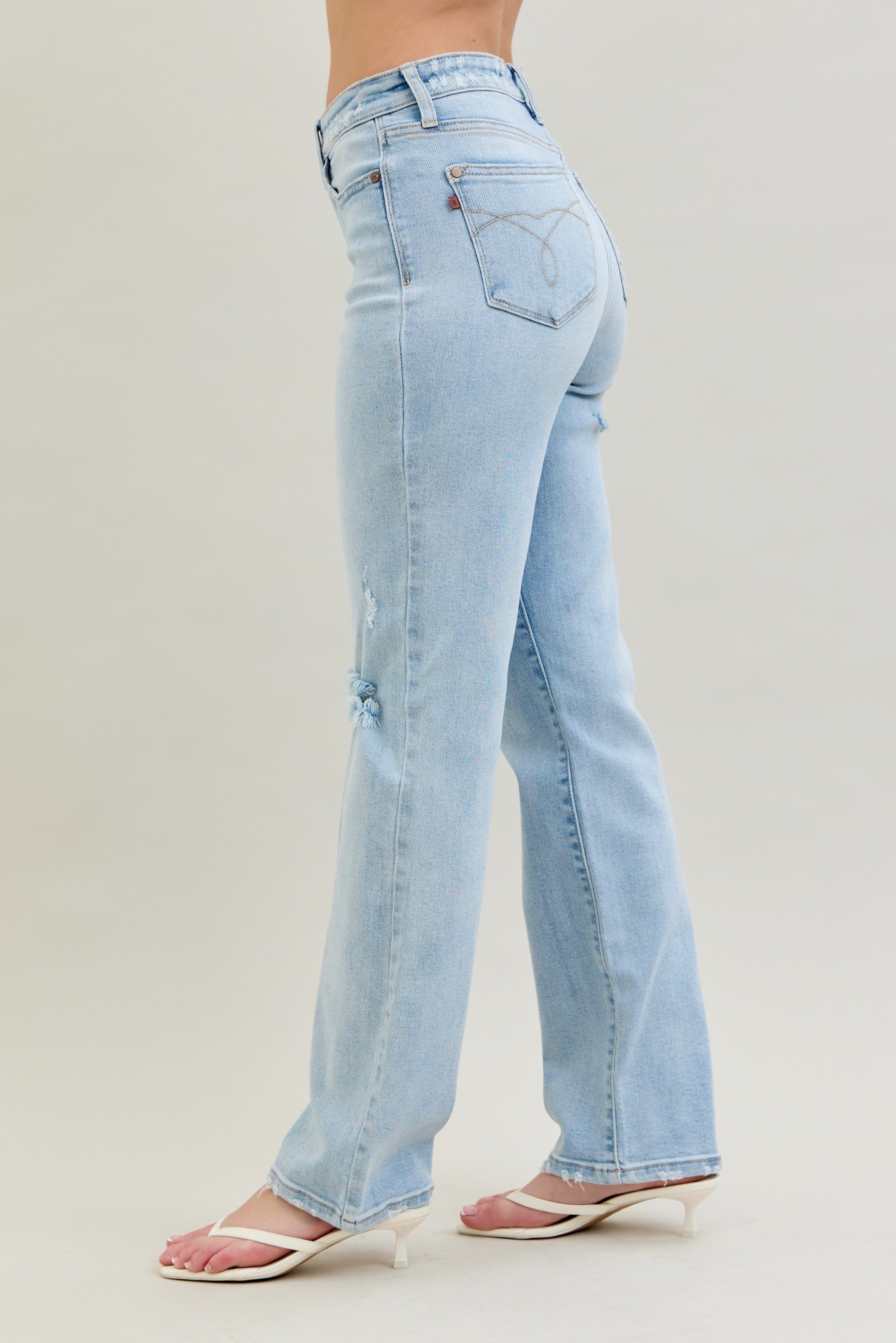 Giselle Distressed Cutout Detail High Waist 90's Straight leg Jeans