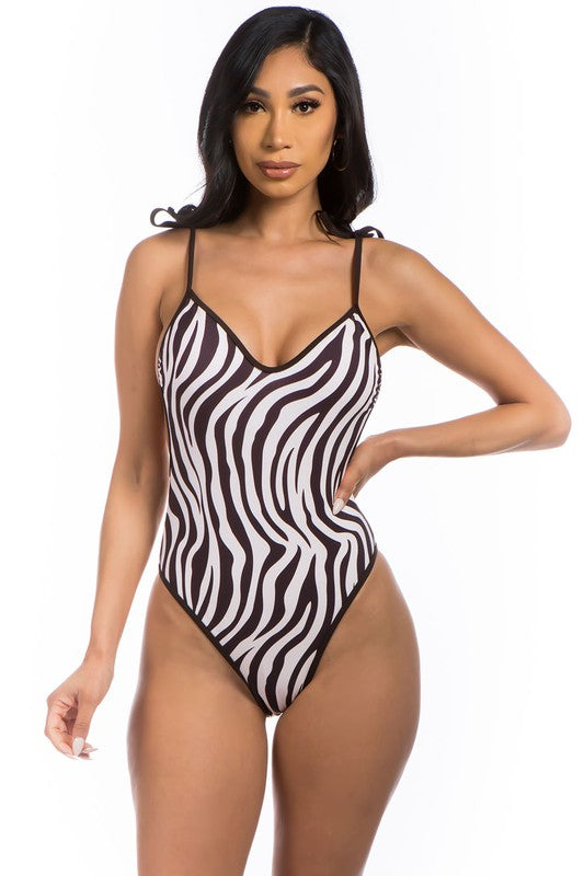 Savannah Zebra Print High Leg One Piece Swimsuit