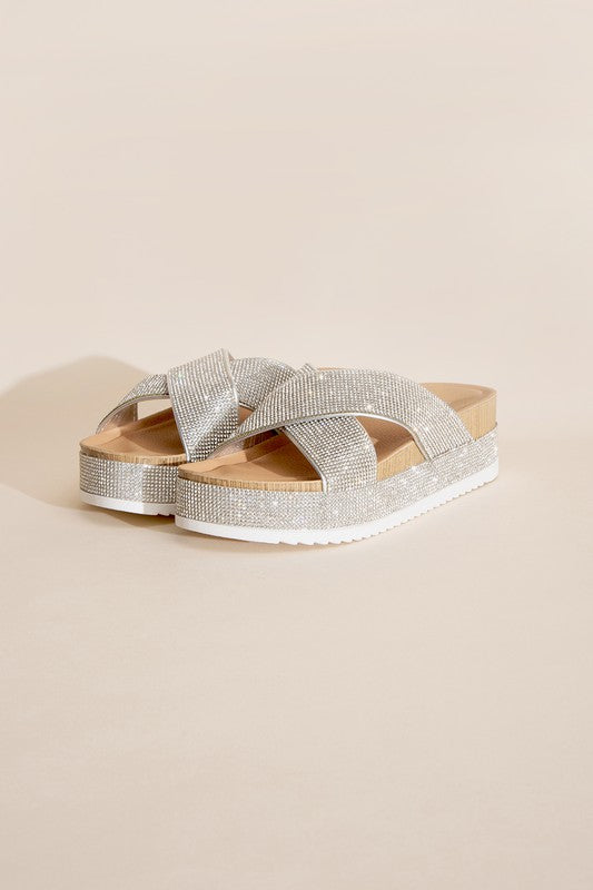 Unicorn Glitter Rhinestone Platform Slides