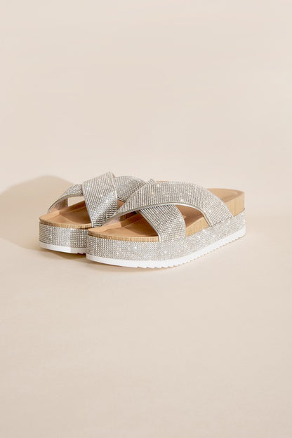 Unicorn Glitter Rhinestone Platform Slides