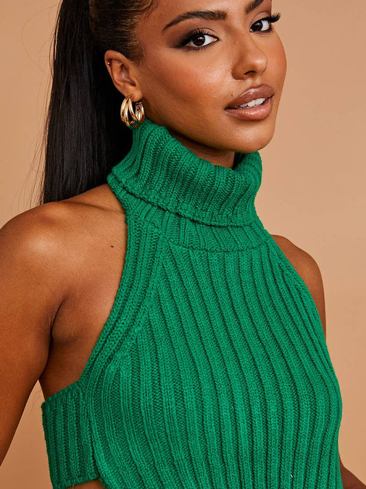 Trendsetter Asymmetric Hem High Neck Crop Top