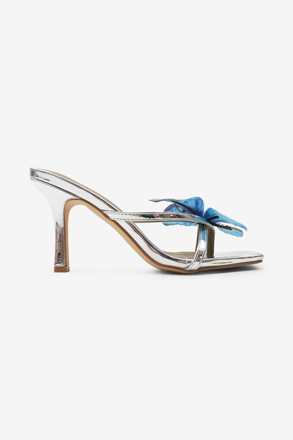 Caribana Flower Butterfly Detail Square Toe High Heel Mules