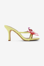 Caribana Flower Butterfly Detail Square Toe High Heel Mules