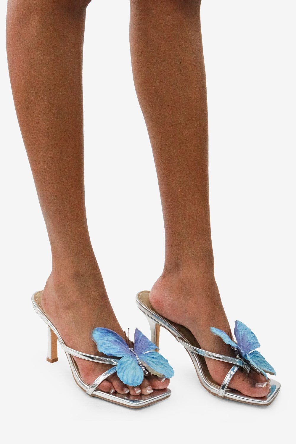 Caribana Flower Butterfly Detail Square Toe High Heel Mules