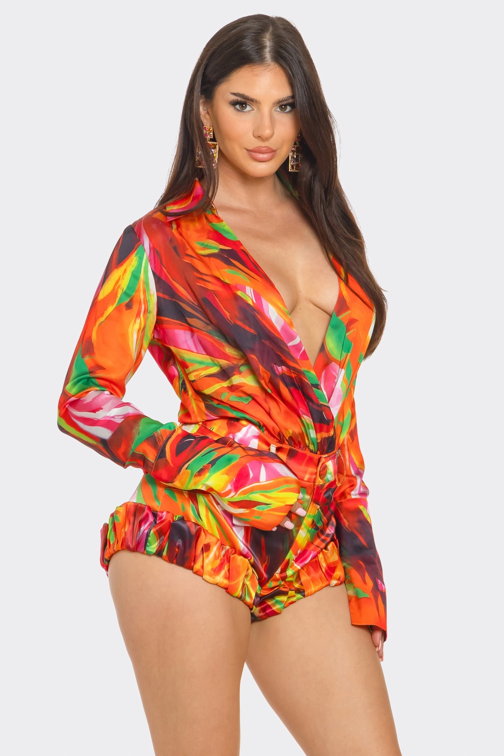 Fabiola Deep V Floral Print Two Piece Short Set